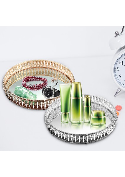 Gümüş 20CM Tarzı Vintage Demir Cam Ayna Tepsi Ev Masaüstü Dekoratif Meyve Takı Kozmetik Saklama Tabak (Yurt Dışından) fırsatları