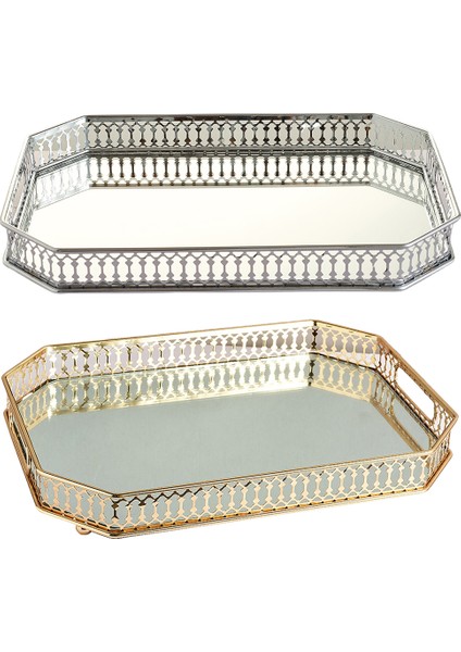 Altın Tarzı Retro Makyaj Aynası Dekoratif Ayna Tepsi Gösteri Makyaj Organizatörleri (Yurt Dışından) fırsatları