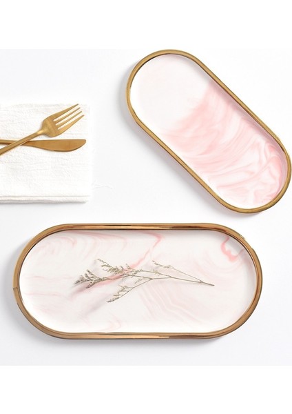 No.11 Stili Nordik Mermer Dokulu Tepsi Seramik Oval Tabak Batı Yemek Tabak Tatlı Tabak Takı Saklama Tepsisi (Yurt Dışından) fırsatları