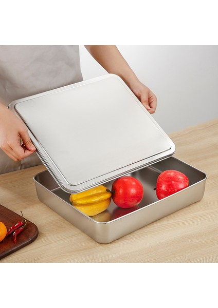 28,5X23X6,2 cm Stili Kapaklı Paslanmaz Çelik Saklama Tepsisi Dikdörtgen Yiyecek Tabak Kek Ekmek Fırın Tavası Düz Tabanlı Kap Bakliyat Mutfak Araçları (Yurt Dışından) fırsatları