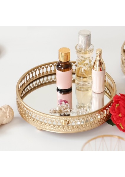 S-1 Stili Nordik Lüks Metal Ayna Tepsi Yuvarlak Mum Tabak Makyaj Masası Takı Depolama Organizatörü - Kahve Masası Makyaj Masası Banyo Ev Için (Yurt Dışından) indirimleri