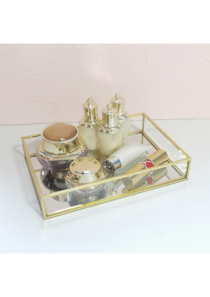 Nordic Gold Cam Ayna Süs Depolama Tepsisi Makyaj Tatlı Tabak Mücevher Kolye Bilezik Masa Parfüm Düğün Gelinler (Yurt Dışından)