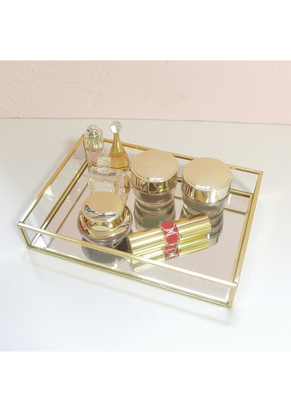 Nordic Gold Cam Ayna Süs Depolama Tepsisi Makyaj Tatlı Tabak Mücevher Kolye Bilezik Masa Parfüm Düğün Gelinler (Yurt Dışından)