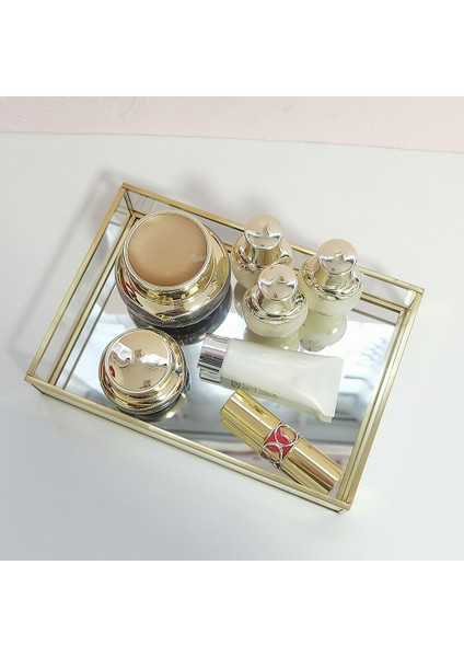 Nordic Gold Cam Ayna Süs Depolama Tepsisi Makyaj Tatlı Tabak Mücevher Kolye Bilezik Masa Parfüm Düğün Gelinler (Yurt Dışından)