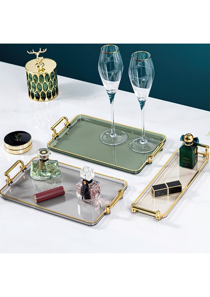 B Tarzı Büyük Stil Dikdörtgen Plastik Tepsi Kuzey Yeşili Akrilik Palet Şeffaf Kare Tabak Çay Seti Sofra Takımı Takı Saklama Tepsisi (Yurt Dışından) fiyatları