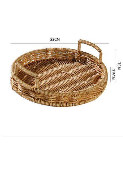 Yuvarlak S Tarzı Sap Tutamaklı Plastik Saklama Tepsisi Taklit Hasır Dokuma Sepet Atıştırmalık Tabağı Meyve Tepsisi Çay Tepsisi Akşam Yemeği Servis Tepsisi (Yurt Dışından)