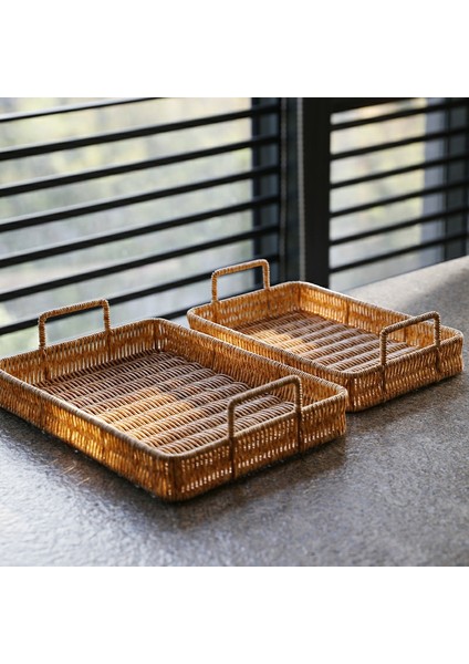 Yuvarlak S Tarzı Sap Tutamaklı Plastik Saklama Tepsisi Taklit Hasır Dokuma Sepet Atıştırmalık Tabağı Meyve Tepsisi Çay Tepsisi Akşam Yemeği Servis Tepsisi (Yurt Dışından) fiyatları