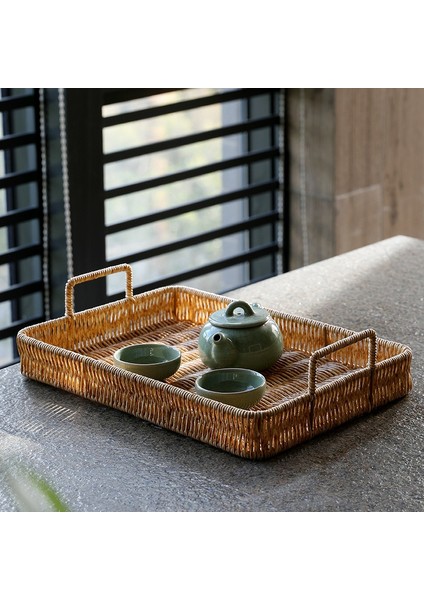 Yuvarlak S Tarzı Sap Tutamaklı Plastik Saklama Tepsisi Taklit Hasır Dokuma Sepet Atıştırmalık Tabağı Meyve Tepsisi Çay Tepsisi Akşam Yemeği Servis Tepsisi (Yurt Dışından) modelleri