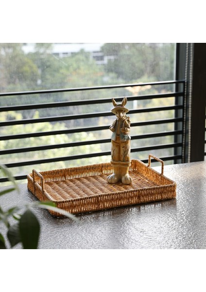 Yuvarlak S Tarzı Sap Tutamaklı Plastik Saklama Tepsisi Taklit Hasır Dokuma Sepet Atıştırmalık Tabağı Meyve Tepsisi Çay Tepsisi Akşam Yemeği Servis Tepsisi (Yurt Dışından) fırsatları