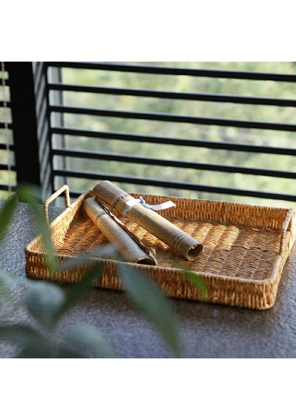 Yuvarlak S Tarzı Sap Tutamaklı Plastik Saklama Tepsisi Taklit Hasır Dokuma Sepet Atıştırmalık Tabağı Meyve Tepsisi Çay Tepsisi Akşam Yemeği Servis Tepsisi (Yurt Dışından) indirimleri