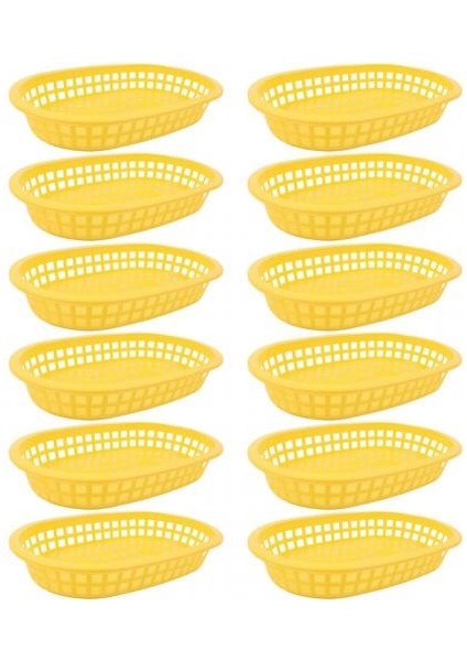 Sarı 12 Adet Tarzı Yemek Sepeti Oval Şekilli Plastik Patates Kızartması Hızlı Yiyecek Saklama Tabakları Meyve Sebze Tepsisi - Restoranlar Için (Yurt Dışından)