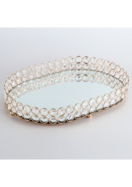 Orta Stil Altın Takı Saklama Kutusu Tepsi Cam Aynalı Kristal Kozmetik Makyaj Organizatörü Ev Dekorasyon Rafı Masaüstü Tabak Tepsi (Yurt Dışından)