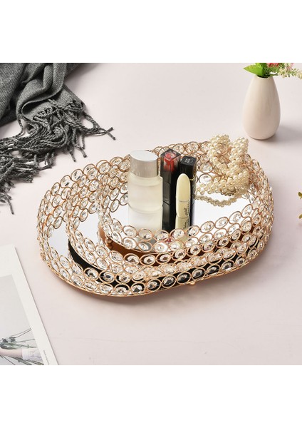 Orta Stil Altın Takı Saklama Kutusu Tepsi Cam Aynalı Kristal Kozmetik Makyaj Organizatörü Ev Dekorasyon Rafı Masaüstü Tabak Tepsi (Yurt Dışından) fiyatları