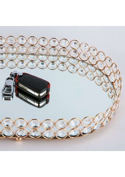 Orta Stil Altın Takı Saklama Kutusu Tepsi Cam Aynalı Kristal Kozmetik Makyaj Organizatörü Ev Dekorasyon Rafı Masaüstü Tabak Tepsi (Yurt Dışından) fırsatları