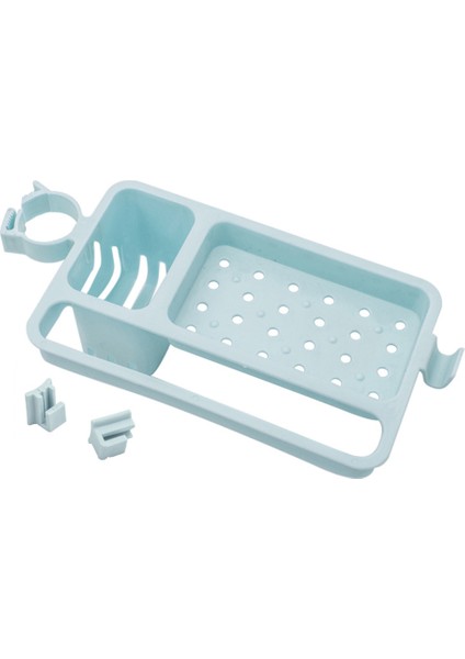 Mavi Stil Mutfak Teleskoplu Musluk Rafı Sünger Sabun Süzgeci Depolama Kutusu Depolama Sepeti Ayarlanabilir Banyo Depolama Rafı (Yurt Dışından)
