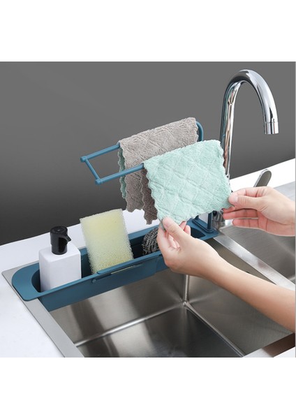 Mavi Stil Mutfak Teleskoplu Musluk Rafı Sünger Sabun Süzgeci Depolama Kutusu Depolama Sepeti Ayarlanabilir Banyo Depolama Rafı (Yurt Dışından) indirimleri
