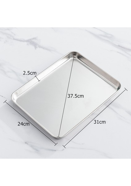 31X24X2.5CM Stili Paslanmaz Çelik Gıda Tepsileri Dikdörtgen Evde Buharda Pişirilmiş Sosis Meyve Saklama Tavaları Su Ekmek Mutfak Fırın Düşük Tabak Plakası (Yurt Dışından)