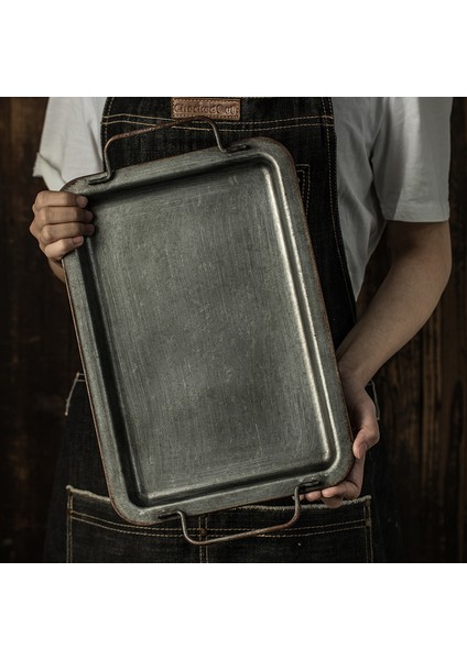 Avrupa Retro Kare Demir Tabak Kulplu Metal Vintage Ekmek Tepsisi Ev Dekorasyonu Bahçe Restoran Masa Fotoğrafçılığı (Yurt Dışından)