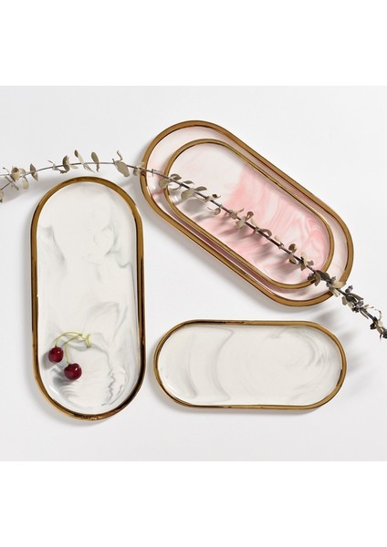 No.15 Tarzı Nordik Mermer Dokulu Tepsi Seramik Oval Tabak Batı Yemek Tabak Tatlı Tabak Takı Saklama Tepsisi (Yurt Dışından) modelleri