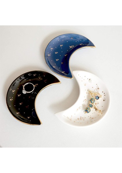 Wh Stili Lüks Seramik Tabak Saklama Tepsisi Mavi Siyah Beyaz Ay Hilal Takı Makyaj Fırça Saklama Dekoratif Sushi Tabak Tepsi (Yurt Dışından) fiyatları