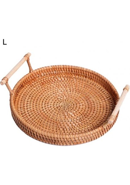 L Tarzı El Yapımı Yuvarlak Hasır Tepsi Meyve Atıştırmalık Saklama Sepeti Organizatörü ile Saplık Sonbahar Dokuma Saklama Tepsisi Atıştırmalık Meyve Tepsisi (Yurt Dışından)