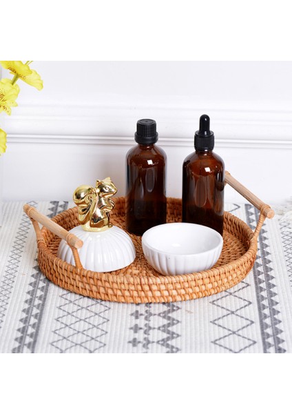 L Tarzı El Yapımı Yuvarlak Hasır Tepsi Meyve Atıştırmalık Saklama Sepeti Organizatörü ile Saplık Sonbahar Dokuma Saklama Tepsisi Atıştırmalık Meyve Tepsisi (Yurt Dışından) fırsatları