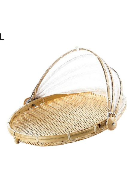 Yuvarlak L Tarzı Bambu Çadır Sepeti El Dokuma Tepsi Böcek Geçirmez Yiyecek Meyve Kapaklı Ağ Mesh Kılıf El Dokuma Böcek Geçirmez Toz Geçirmez (Yurt Dışından)