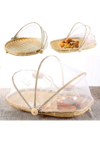 Yuvarlak L Tarzı Bambu Çadır Sepeti El Dokuma Tepsi Böcek Geçirmez Yiyecek Meyve Kapaklı Ağ Mesh Kılıf El Dokuma Böcek Geçirmez Toz Geçirmez (Yurt Dışından) fırsatları