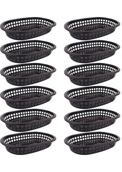 Siyah 12 Adet Tarzı Yemek Sepeti Oval Şekilli Plastik Patates Kızartması Hızlı Yiyecek Saklama Tabakları Meyve Sebze Tepsisi - Restoranlar Için (Yurt Dışından)