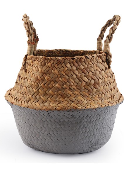 Gri Tarzı 27CM x 24CM Kır Evi Boho Ev Dekorasyonu Depolama Sepeti El Yapımı Hasır Organizatör Bitki Saksısı Çiçek Saksısı Bebek Odası Saksı Panier Osier Mimbre (Yurt Dışından)