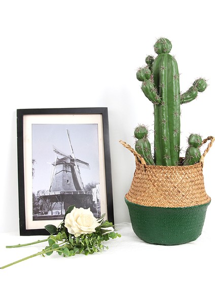 Gri Tarzı 27CM x 24CM Kır Evi Boho Ev Dekorasyonu Depolama Sepeti El Yapımı Hasır Organizatör Bitki Saksısı Çiçek Saksısı Bebek Odası Saksı Panier Osier Mimbre (Yurt Dışından) fırsatları