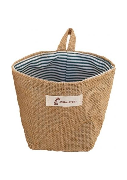 Mavi Çizgili Tarzı Vintage Hasır Katlanabilir Asma Masa Gereçleri Çamaşır Kozmetik Depolama Sepeti Lino Saklama Sepetleri Ev Dekorasyonu (Yurt Dışından)