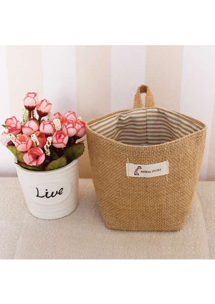 Mavi Çizgili Tarzı Vintage Hasır Katlanabilir Asma Masa Gereçleri Çamaşır Kozmetik Depolama Sepeti Lino Saklama Sepetleri Ev Dekorasyonu (Yurt Dışından) fırsatları