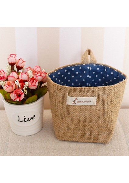 Mavi Çizgili Tarzı Vintage Hasır Katlanabilir Asma Masa Gereçleri Çamaşır Kozmetik Depolama Sepeti Lino Saklama Sepetleri Ev Dekorasyonu (Yurt Dışından) indirimleri