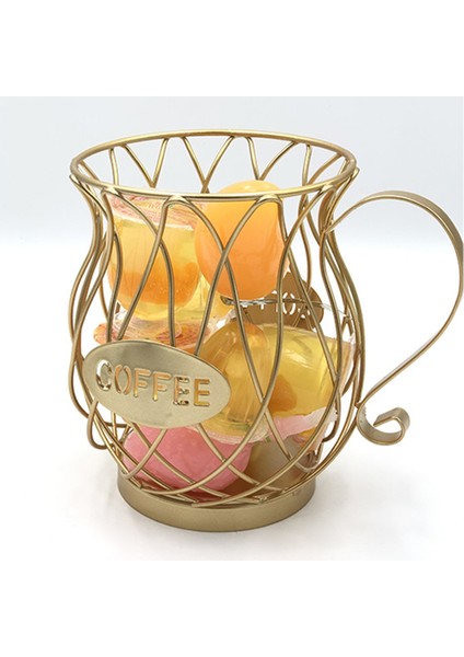 15.5X14CM Altın Stili Nordik Demir Sanat Delikli Kupa Kapsül Saklama Sepeti Mutfak Organizatörü - Ev Cafe Otel Için Mutfak Organizasyonu (Yurt Dışından) indirimleri