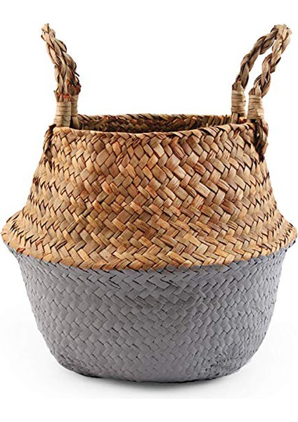 Gri Tarzı 22CMX20CM Hasır ve Kamış Depolama Sepeti, Nevresim, Deniz Otu, Asılı Çiçek Saksısı, Oyuncak Için Ev, Dekoratif Çamaşır Sepeti Meyve Sepeti (Yurt Dışından)