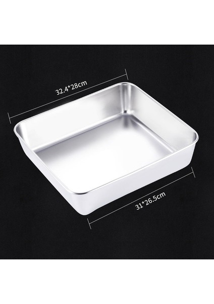 33X28,5X6,2 cm Stili Kapaklı Paslanmaz Çelik Saklama Tepsisi Dikdörtgen Yiyecek Tabak Kek Ekmek Fırın Tavası Düz Tabanlı Kap Bakliyat Mutfak Araçları (Yurt Dışından)