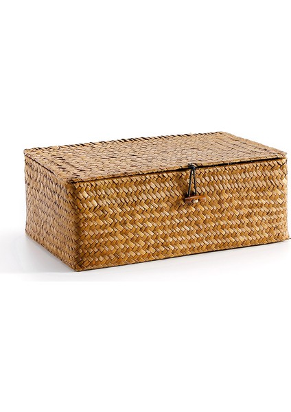 Kahverengi Sepet Stili L Beden El Yapımı Depolama Sepeti Dokuma Eşya Düzenleyici Kozmetik Kitap Konteyner Deniz Yosunu Depolama Kutusu Düğmeli Kapak Masaüstü (Yurt Dışından)