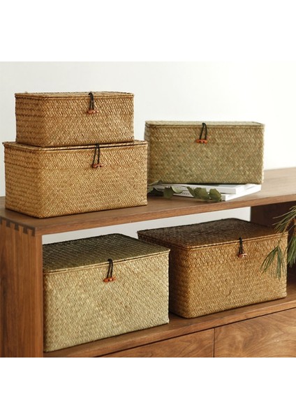 Kahverengi Sepet Stili L Beden El Yapımı Depolama Sepeti Dokuma Eşya Düzenleyici Kozmetik Kitap Konteyner Deniz Yosunu Depolama Kutusu Düğmeli Kapak Masaüstü (Yurt Dışından) fiyatları