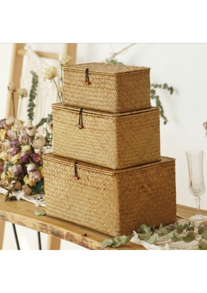 Kahverengi Sepet Stili L Beden El Yapımı Depolama Sepeti Dokuma Eşya Düzenleyici Kozmetik Kitap Konteyner Deniz Yosunu Depolama Kutusu Düğmeli Kapak Masaüstü (Yurt Dışından) fırsatları