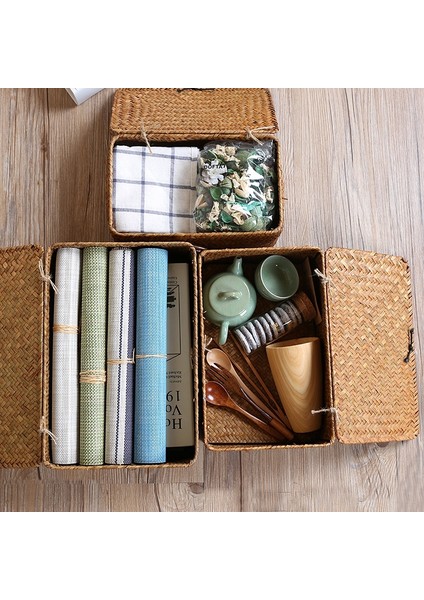 Kahverengi Sepet Stili L Beden El Yapımı Depolama Sepeti Dokuma Eşya Düzenleyici Kozmetik Kitap Konteyner Deniz Yosunu Depolama Kutusu Düğmeli Kapak Masaüstü (Yurt Dışından) indirimleri