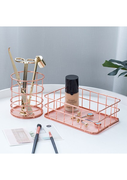 Pembe-5 Tarzı Altın Pembe Metal Tel Depolama Sepeti Ev, Ofis, Masa, Gereçler, Makyaj Fırça Tutucu, Kuzey Dekor, Demir Sepet Düzenleyici (Yurt Dışından) fırsatları