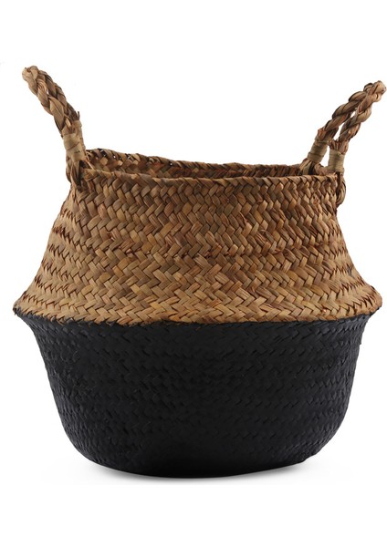 Siyah Stil 32CM x 28CM Kır Evi Boho Ev Dekorasyonu Depolama Sepeti El Yapımı Hasır Organizatör Bitki Saksısı Çiçek Saksısı Bebek Odası Saksı Panier Osier Mimbre (Yurt Dışından)