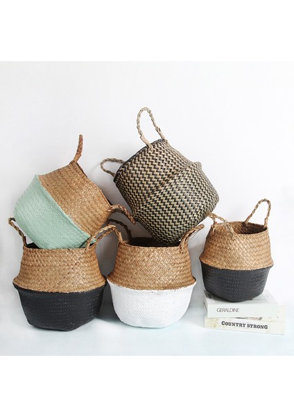 Siyah Stil 32CM x 28CM Kır Evi Boho Ev Dekorasyonu Depolama Sepeti El Yapımı Hasır Organizatör Bitki Saksısı Çiçek Saksısı Bebek Odası Saksı Panier Osier Mimbre (Yurt Dışından) fiyatları