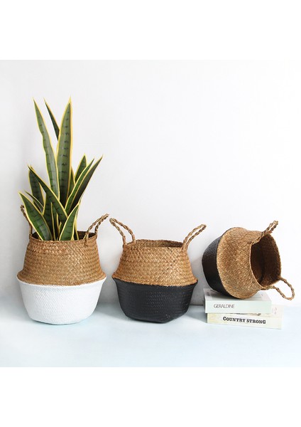 Siyah Stil 32CM x 28CM Kır Evi Boho Ev Dekorasyonu Depolama Sepeti El Yapımı Hasır Organizatör Bitki Saksısı Çiçek Saksısı Bebek Odası Saksı Panier Osier Mimbre (Yurt Dışından) modelleri