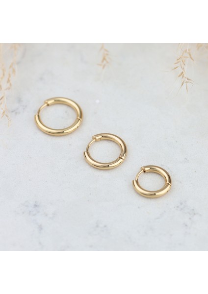 Elena 3 Lü Halka Model Çelik Gold Küpe