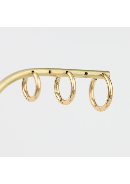 Elena 3 Lü Halka Model Çelik Gold Küpe