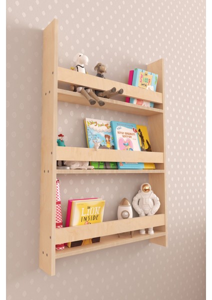 Iskandinav Step Montessori Boyasız Doğal Ahşap Duvara Monte Kitaplık Ahşap 10 cm 90 cm 3 Iskandinav