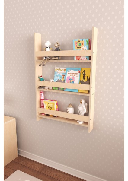 Iskandinav Step Montessori Boyasız Doğal Ahşap Duvara Monte Kitaplık Ahşap 10 cm 90 cm 3 Iskandinav