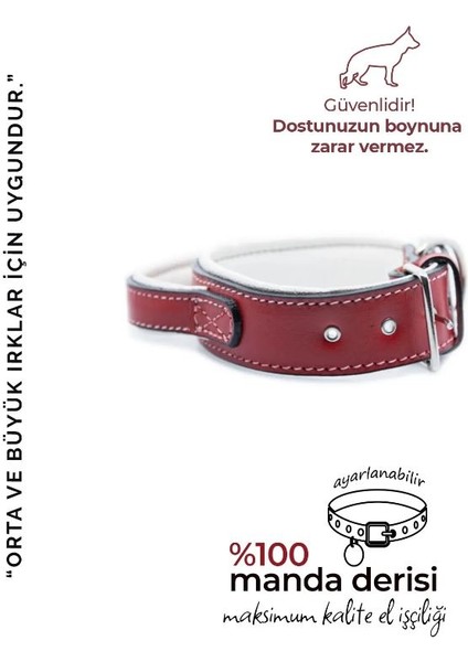MgTasma El İşçiliği, Hakiki Deri, Elcikli Köpek Tasması, Boyun Tasması Kırmızı